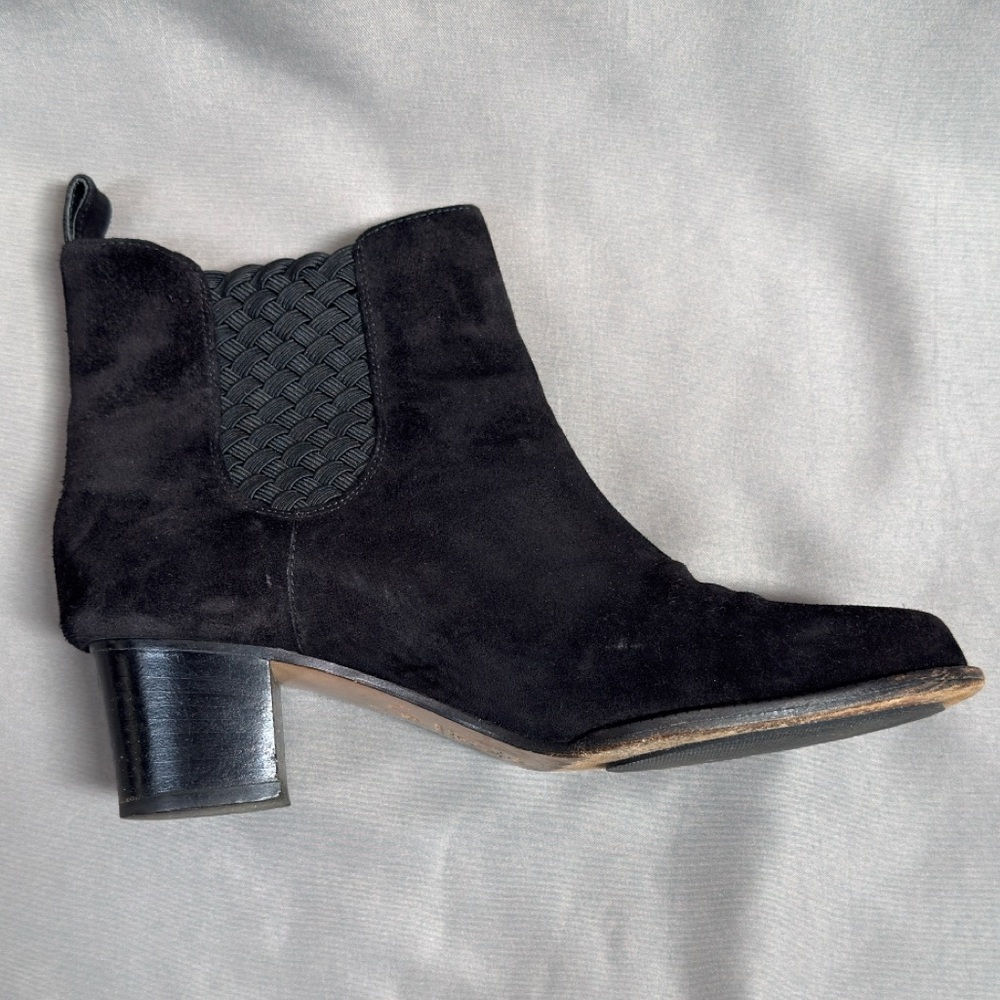 Vintage Bottega Veneta Suede Intrecciato Black Booties 6.5 Slip On Chelsea Boots - Picture 8 of 16